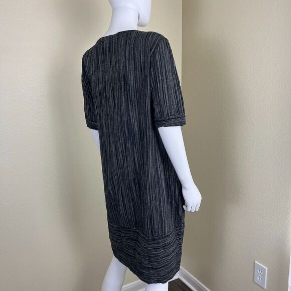 Lisa Bayne Women's Size S Black Stripe Woven Linen Shift Dress Lagenlook Artisan - Picture 9 of 12